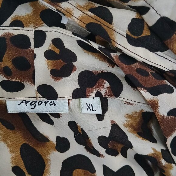 Agora Women's Cheetah Top Short Sleeve side zip Blouse Size XL - Picture 5 of 12